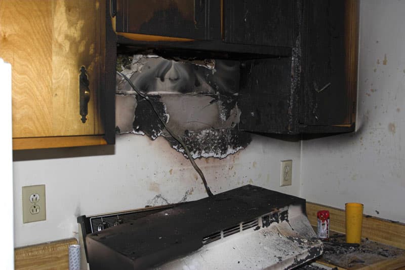 Fire damage cleanup - microwave & stove area fire