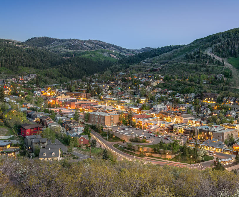 Park City, Utah - overlooking city with city lights and mountain view